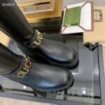 Gucci Women GG Gucci Boot Black Leather Script Rubber Sole Side Zip Closure Flat - Image 9