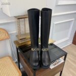 Gucci Women GG Gucci Boot Black Leather Script Rubber Sole Side Zip Closure Flat - Image 7