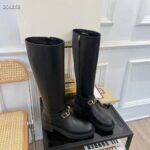 Gucci Women GG Gucci Boot Black Leather Script Rubber Sole Side Zip Closure Flat - Image 5