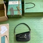 Gucci Women GG Gucci Horsebit 1955 Mini Shoulder Bag Black Leather Flap Closure - Imagen 5
