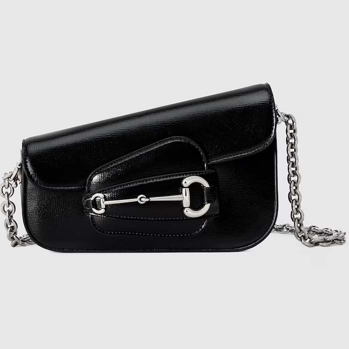 Gucci Women GG Gucci Horsebit 1955 Mini Shoulder Bag Black Leather Flap Closure