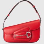 Gucci Women GG Gucci Horsebit 1955 Small Shoulder Bag Red Leather Flap Closure