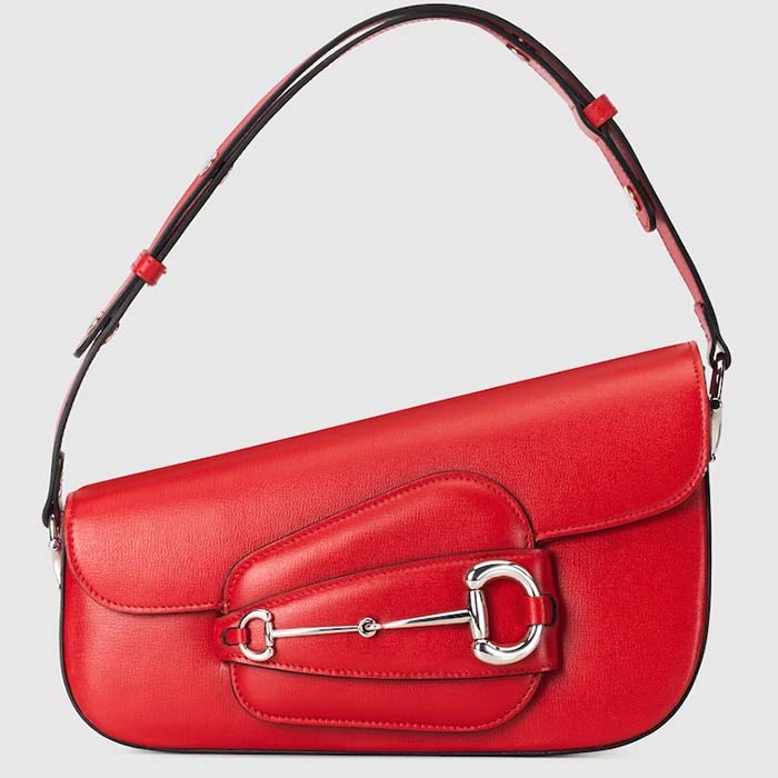 Gucci Women GG Gucci Horsebit 1955 Small Shoulder Bag Red Leather Flap Closure