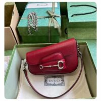 Gucci Women GG Gucci Horsebit 1955 Small Shoulder Bag Red Leather Flap Closure (10)