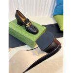 Gucci Women GG Interlocking G Mid-Heel Pump Black Leather Enameled Interlocking G Chain – Image 9