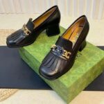 Gucci Women GG Interlocking G Mid-Heel Pump Black Leather Enameled Interlocking G Chain – Image 7