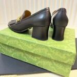 Gucci Women GG Interlocking G Mid-Heel Pump Black Leather Enameled Interlocking G Chain – Image 8