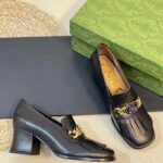 Gucci Women GG Interlocking G Mid-Heel Pump Black Leather Enameled Interlocking G Chain – Image 4