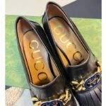Gucci Women GG Interlocking G Mid-Heel Pump Black Leather Enameled Interlocking G Chain – Image 6