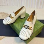 Gucci Women GG Interlocking G Mid-Heel Pump White Leather Enameled Interlocking G Chain - Imagen 6