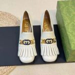 Gucci Women GG Interlocking G Mid-Heel Pump White Leather Enameled Interlocking G Chain - Imagen 5
