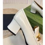 Gucci Women GG Interlocking G Mid-Heel Pump White Leather Enameled Interlocking G Chain - Imagen 9