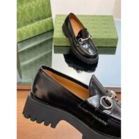 Gucci Women GG Loafer Horsebit Black Leather Rubber Lug Sole Flat (8)