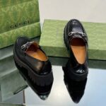 Gucci Women GG Loafer Horsebit Black Leather Rubber Lug Sole Flat - Imagen 8