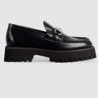 Gucci Women GG Loafer Horsebit Black Leather Rubber Lug Sole Flat (8)