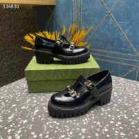 Gucci Women GG Loafer Horsebit Black Leather Rubber Lug Sole Low-Heel Ankle Buckle (7)