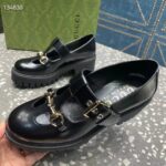 Gucci Women GG Loafer Horsebit Black Leather Rubber Lug Sole Low-Heel Ankle Buckle - Imagen 9