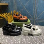 Gucci Women GG Loafer Horsebit Black Leather Rubber Lug Sole Low-Heel Ankle Buckle - Imagen 13