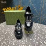 Gucci Women GG Loafer Horsebit Black Leather Rubber Lug Sole Low-Heel Ankle Buckle - Imagen 8