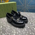 Gucci Women GG Loafer Horsebit Black Leather Rubber Lug Sole Low-Heel Ankle Buckle - Imagen 4