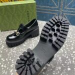 Gucci Women GG Loafer Horsebit Black Leather Rubber Lug Sole Low-Heel Ankle Buckle - Imagen 10