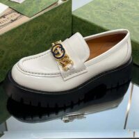 Gucci Women GG Lug Sole Loafer White Leather Interlocking G Chain Rubber Flat (2)