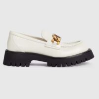 Gucci Women GG Lug Sole Loafer White Leather Interlocking G Chain Rubber Flat (2)