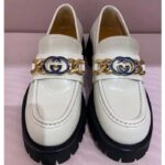 Gucci Women GG Lug Sole Loafer White Leather Interlocking G Chain Rubber Flat - immagine 3