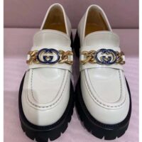 Gucci Women GG Lug Sole Loafer White Leather Interlocking G Chain Rubber Flat (2)