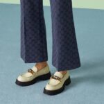 Gucci Women GG Lug Sole Loafer White Leather Interlocking G Chain Rubber Flat - immagine 7