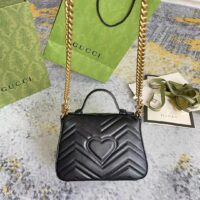 Gucci Women GG Marmont Mini Top Handle Bag Black Matelassé Chevron Leather Heart Double G (1)