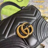 Gucci Women GG Marmont Mini Top Handle Bag Black Matelassé Chevron Leather Heart Double G (1)