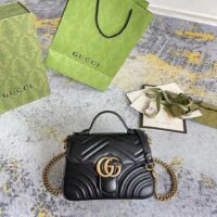 Gucci Women GG Marmont Mini Top Handle Bag Black Matelassé Chevron Leather Heart Double G (1)