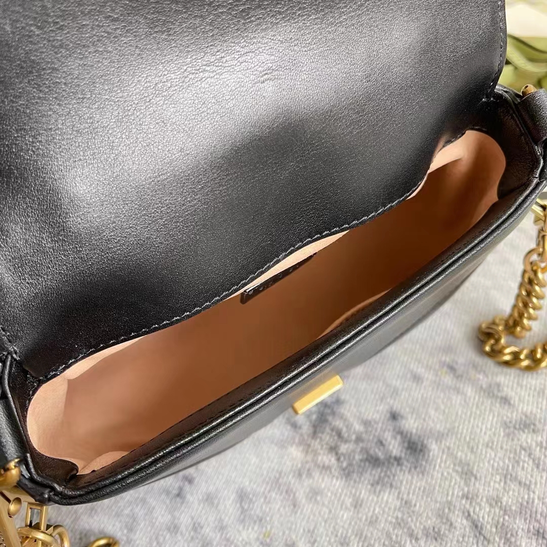 Gucci Women GG Marmont Mini Top Handle Bag Black Matelassé Chevron Leather Heart Double G (9)
