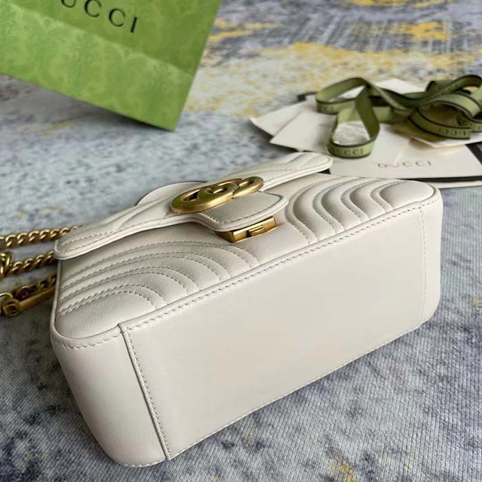 Gucci Women GG Marmont Mini Top Handle Bag White Matelassé Chevron Leather Heart Double G (1)