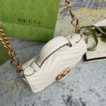 Gucci Women GG Marmont Mini Top Handle Bag White Matelassé Chevron Leather Heart Double G - Image 9