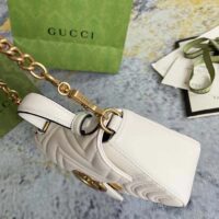 Gucci Women GG Marmont Mini Top Handle Bag White Matelassé Chevron Leather Heart Double G (11)