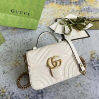 Gucci Women GG Marmont Mini Top Handle Bag White Matelassé Chevron Leather Heart Double G (11)