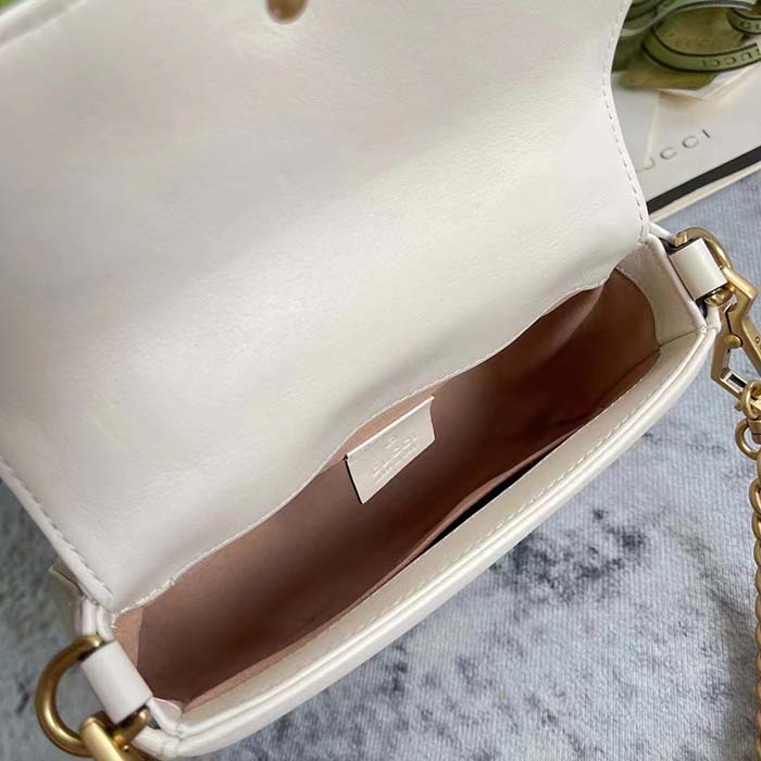 Gucci Women GG Marmont Mini Top Handle Bag White Matelassé Chevron Leather Heart Double G (6)