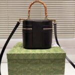 Gucci Women GG Mini Bamboo Shoulder Bag Black Leather Bamboo Handle Double G - Image 4