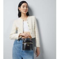 Gucci Women GG Mini Bamboo Shoulder Bag Black Leather Bamboo Handle Double G (7)