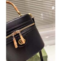 Gucci Women GG Mini Bamboo Shoulder Bag Black Leather Bamboo Handle Double G (7)