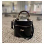 Gucci Women GG Mini Bamboo Shoulder Bag Black Leather Bamboo Handle Double G - Image 2