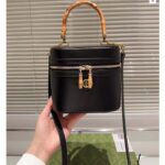 Gucci Women GG Mini Bamboo Shoulder Bag Black Leather Bamboo Handle Double G - Image 5