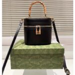 Gucci Women GG Mini Bamboo Shoulder Bag Black Leather Bamboo Handle Double G - Image 3