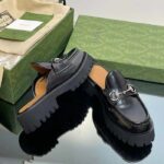 Gucci Women GG Mule Horsebit Black Leather Rubber Lug Sole Flat - Image 6