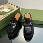 Gucci Women GG Mule Horsebit Black Leather Rubber Lug Sole Flat - Image 8
