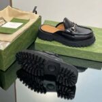 Gucci Women GG Mule Horsebit Black Leather Rubber Lug Sole Flat - Image 3