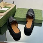 Gucci Women GG Mule Horsebit Black Leather Rubber Lug Sole Flat - Image 5