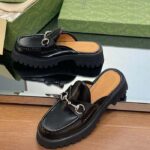 Gucci Women GG Mule Horsebit Black Leather Rubber Lug Sole Flat - Image 7